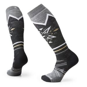 Women's Ski Full Cushion Mountain Snowflake Pattern Over The Calf Socks W23