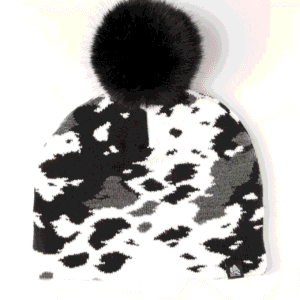 Cowhide Midi Faux Fur Pom Beanie W27